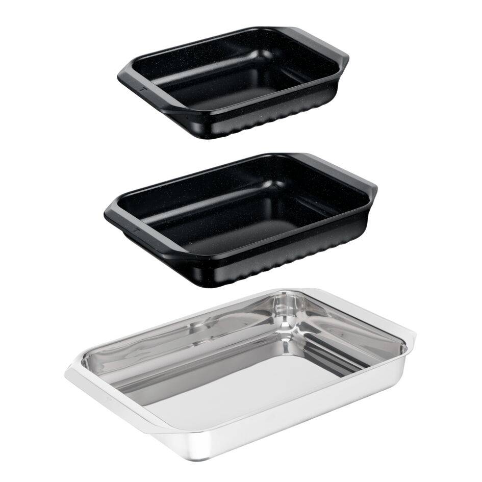 Excellence Ceramic, Bandejas de 32/37/42cm, Durabilidad Extra-Life, Capa de cerámica interior, Acero inoxidable, Negras e Inox