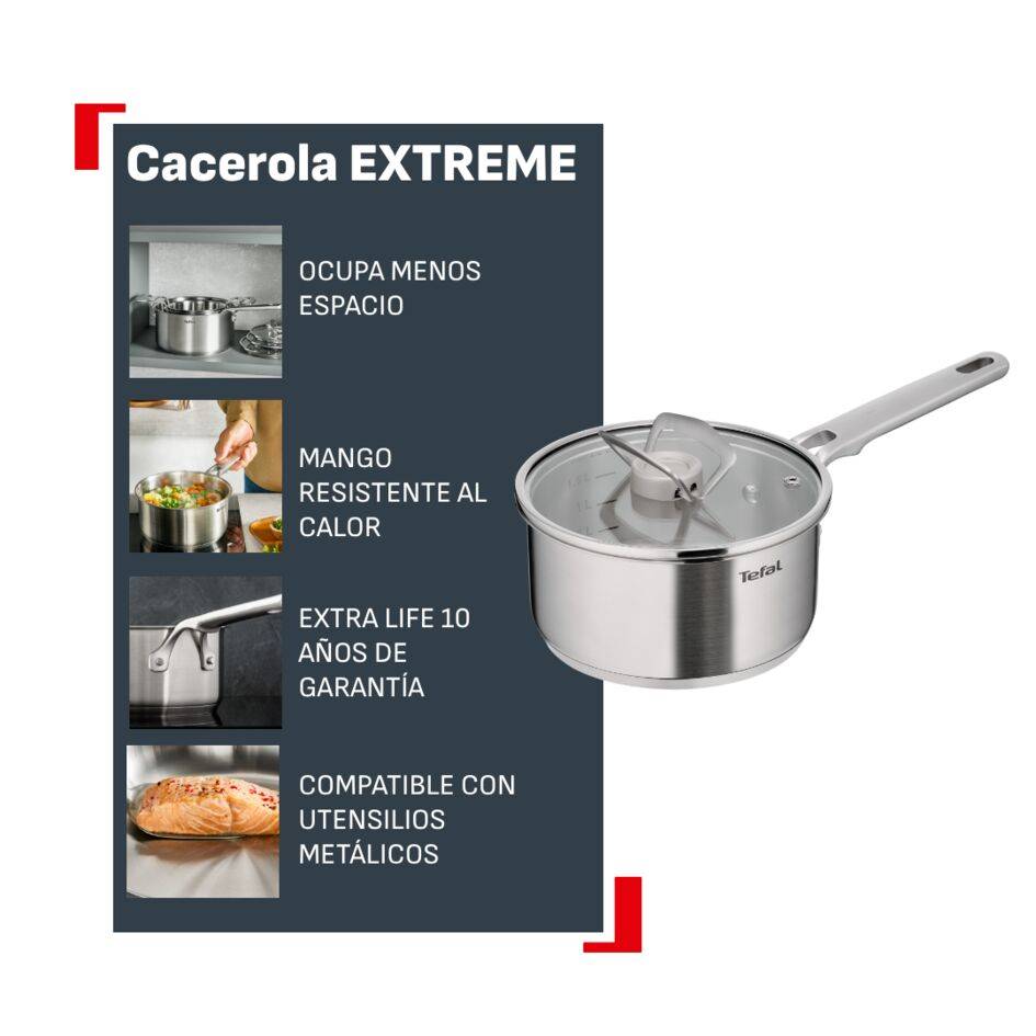Extreme Cazo de 18 cm + tapa, Acero inoxidable premium, Ahorro de espacio, Compatible con inducción, 2-3 personas