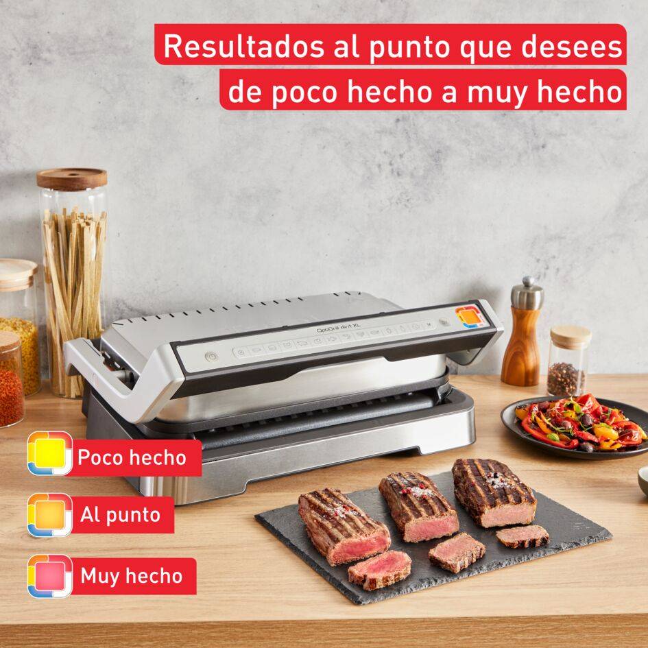 Optigrill 4 en 1 XL, Parrilla inteligente, Capacidad XL, Sin supervisión, Bandeja de horneado, Inox