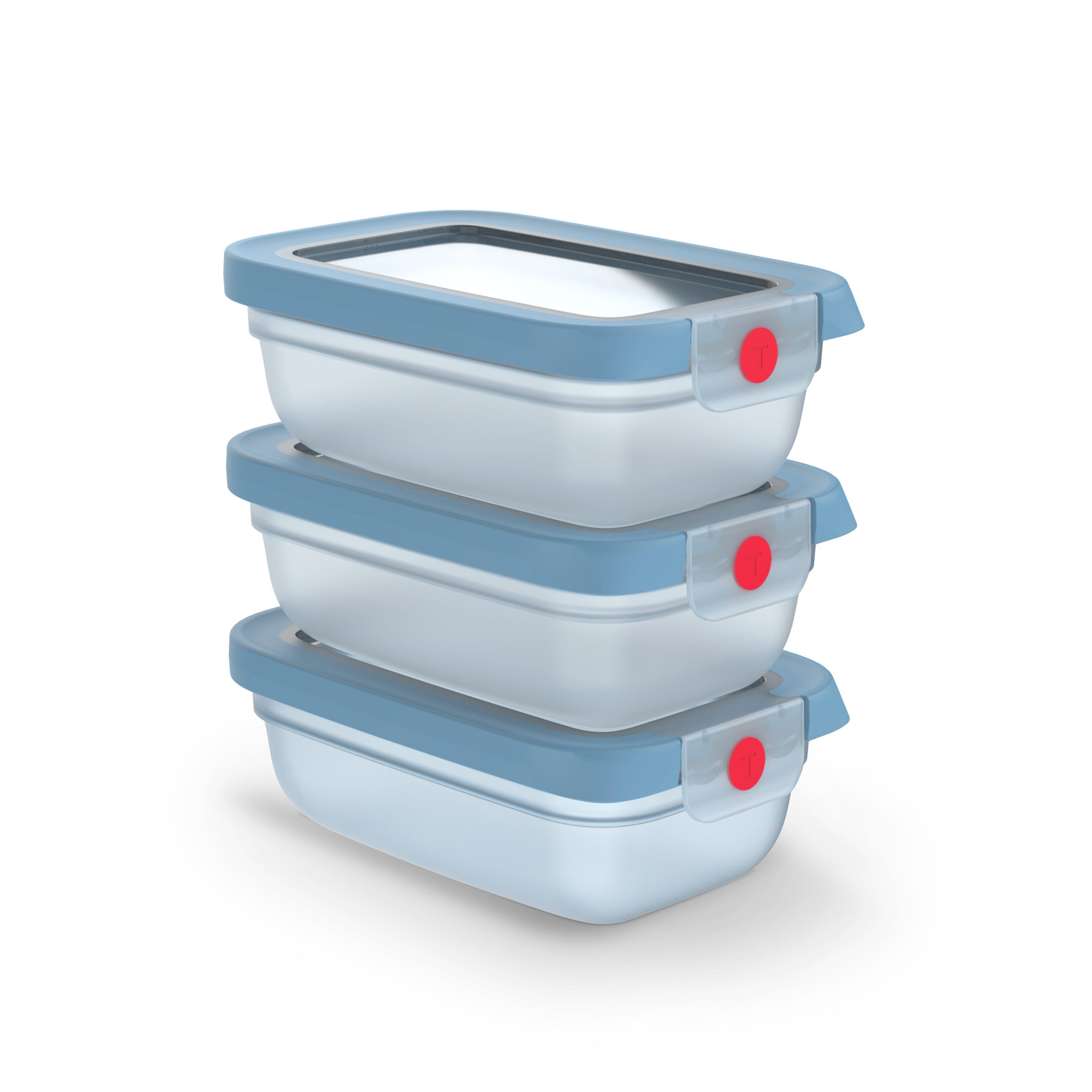 TEFAL oneClick, Set de 3 piezas apilables, Herméticos, Sistema One-Click, Azul, 3x 0,50 L/17,6 FLOZ