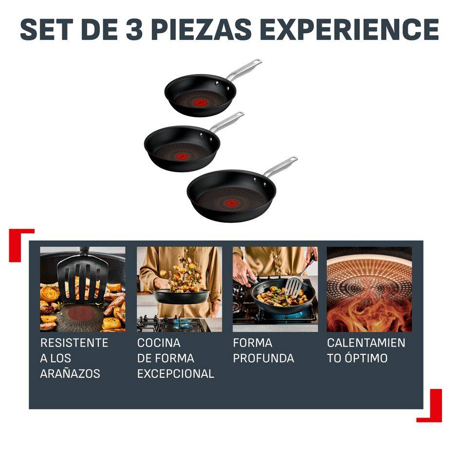 Experience Set de 3 sartenes 20/24/28 cm, Revestimiento Antiadherente FusionCore, Compatible con Inducción