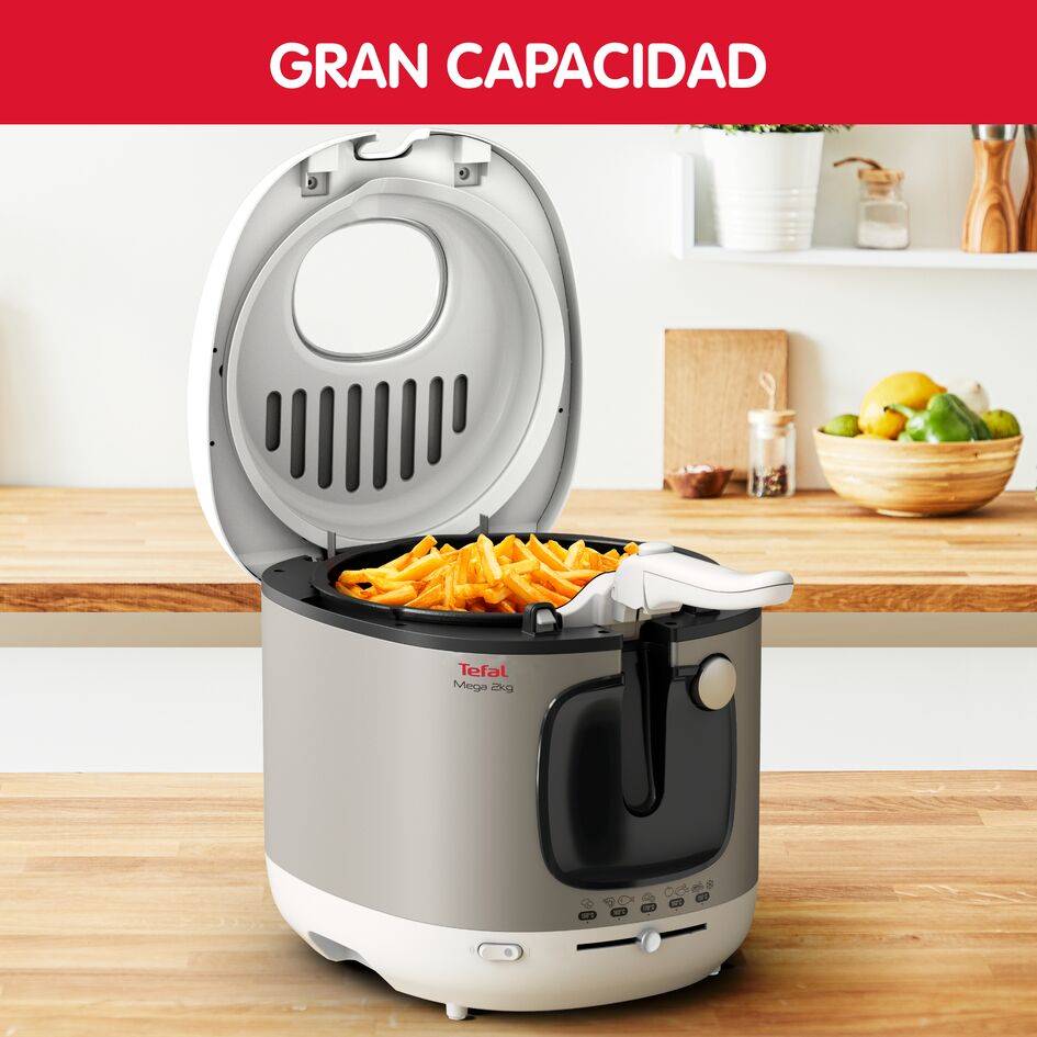 Mega XXL, Freidora, 2 kg, Blanca y Inox