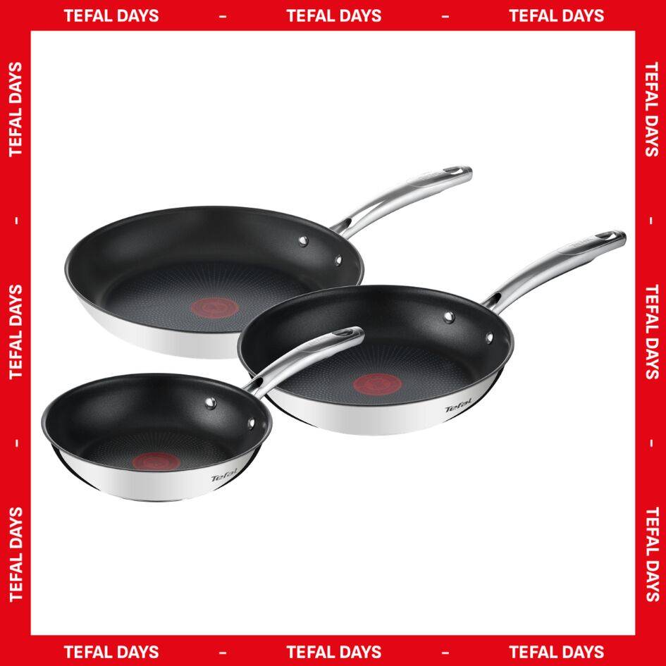 Duetto +, Set 3 sartenes 20/24/28 cm, Mango Fijo, Acero Inoxidable, Inducción