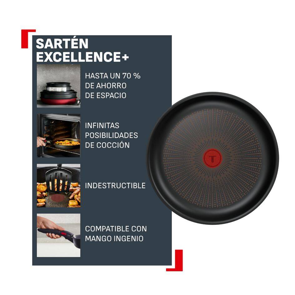 Ingenio Excellence+ Sartén de 26 cm, Apilable, Mango extraíble, Revestimiento antiadherente, Compatible con inducción