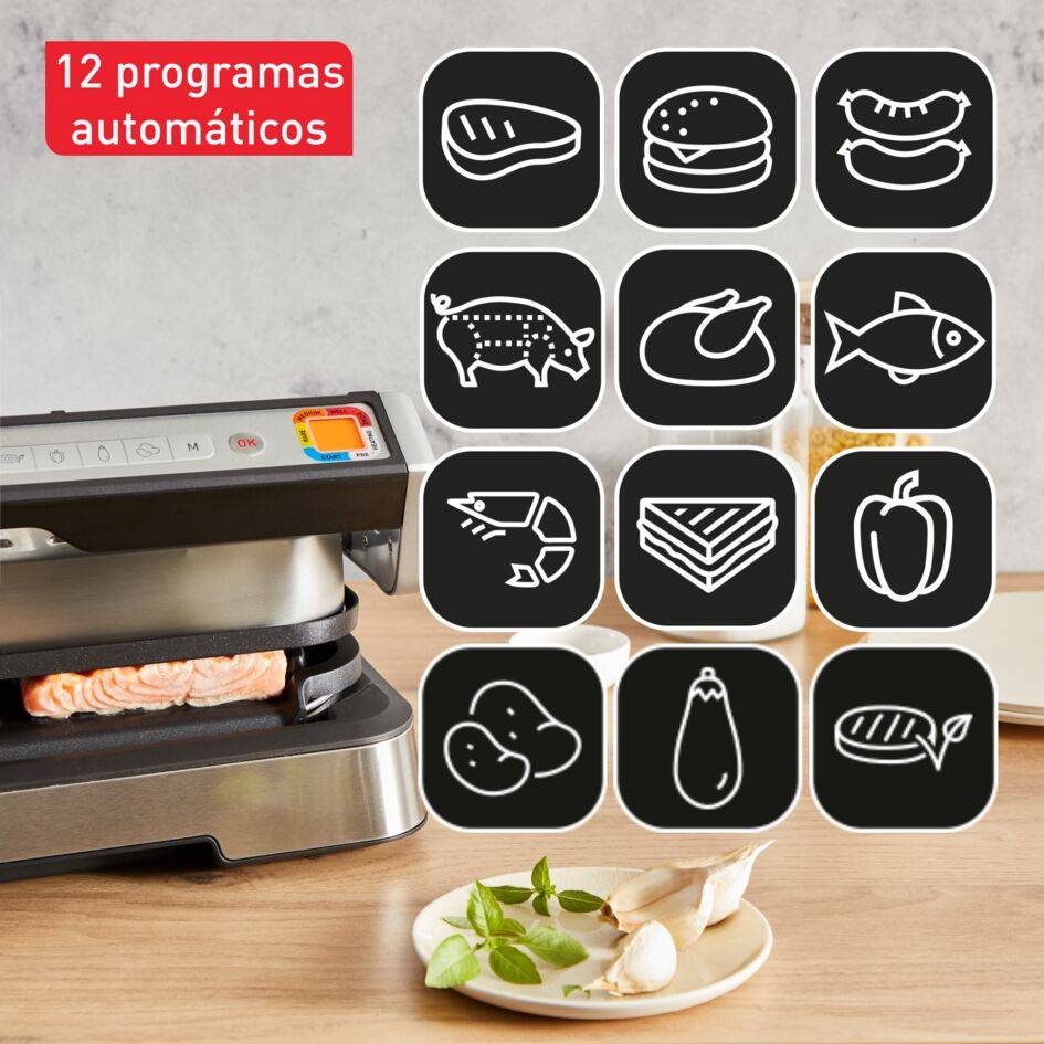 Optigrill 4 en 1 XL, Parrilla inteligente, Capacidad XL, Sin supervisión, Bandeja de horneado, Inox