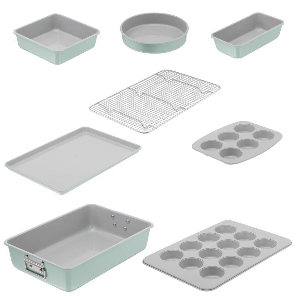 Ceramik, Set de 8&nbsp;piezas, Utensilios para Horno, Revestimiento Cerámico, Apilables, Duraderos, Verde Menta