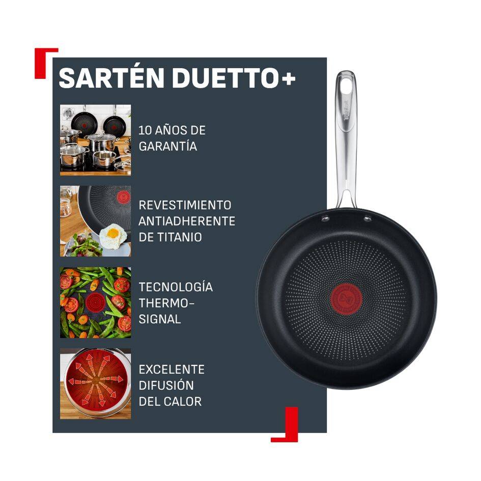 Duetto +, Set 3 Sartenes 20/24/28 cm, Mango Fijo, Acero Inoxidable, Inducción