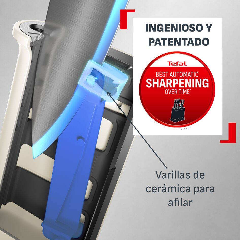EverSharp Daily, Set de 2 cuchillos autoafilables + tijeras + bloque, Afilador integrado, Afilado duradero, Blanco