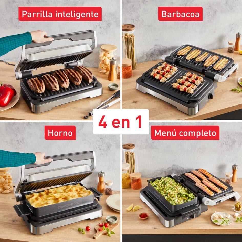 Optigrill 4 en 1 XL, Parrilla inteligente, Capacidad XL, Sin supervisión, Bandeja de horneado, Inox