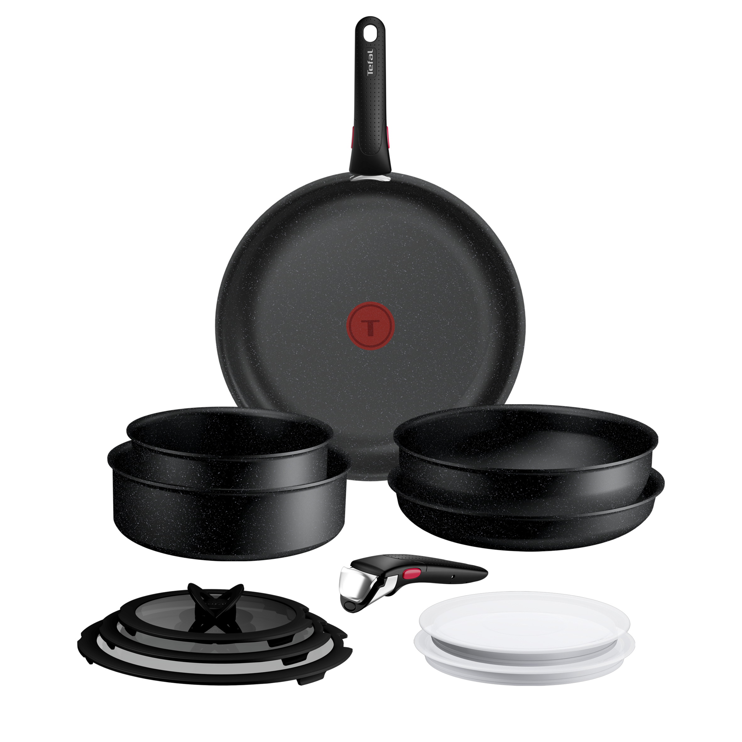 Ingenio Expertise Set de 12 piezas: Sartén 26/28 cm + Cacerola 20 cm + Wok 26 cm + Sartén para saltear 24 cm + Accesorios, Apilable, Revestimiento antiadherente, Inducción