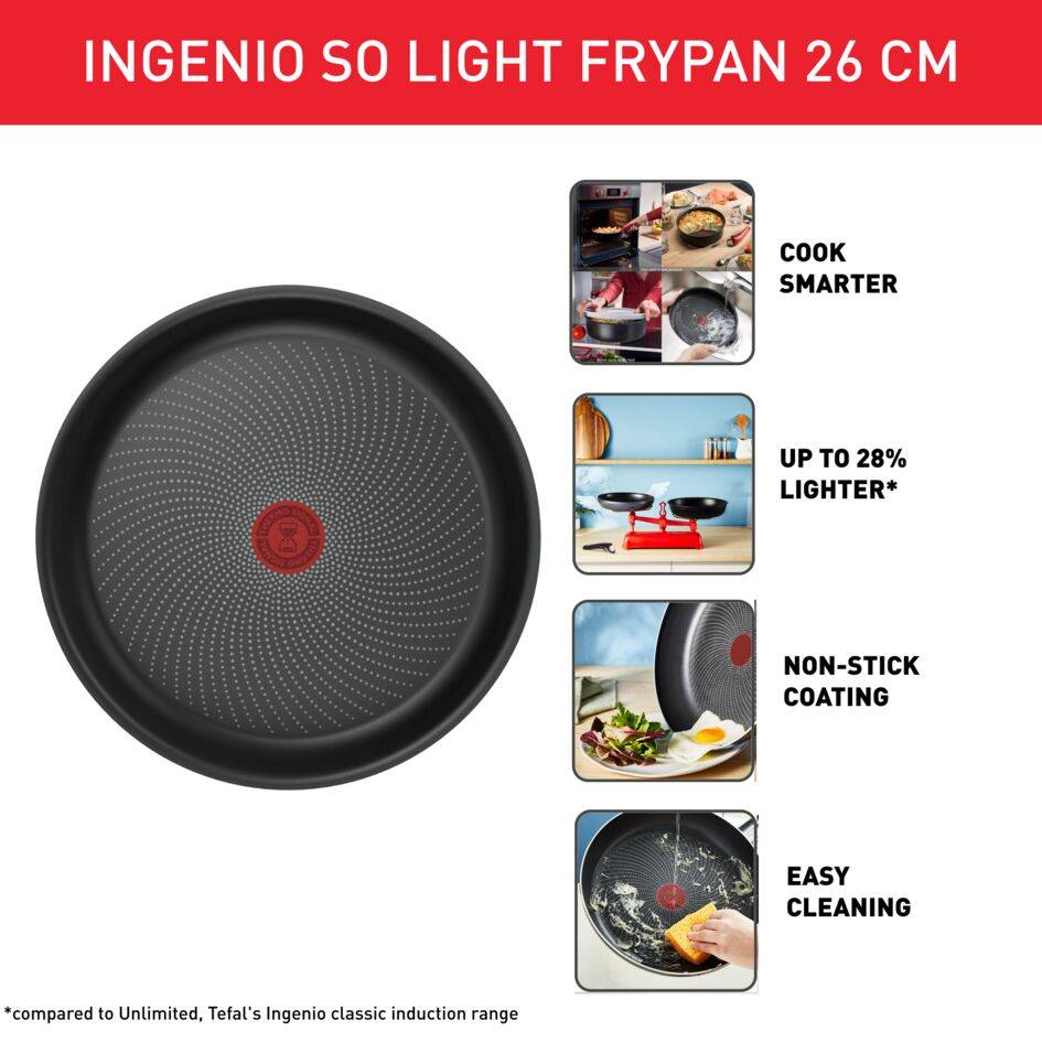 Ingenio So'Light, Sartén de 26 cm, Ligera, Inducción, Revestimiento Antiadherente