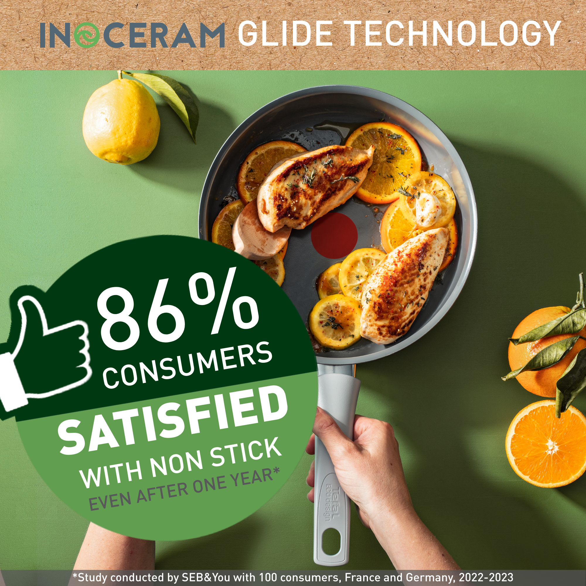 Renew On, Sartén Guisera 24 cm, Tapa de Cristal, Revestimiento de cermámica antiadherente, Diseño ecológico, Inducción