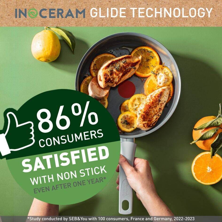 Renew On, Sartén Guisera 24 cm, Tapa de Cristal, Revestimiento de cermámica&nbsp;antiadherente, Diseño ecológico, Inducción