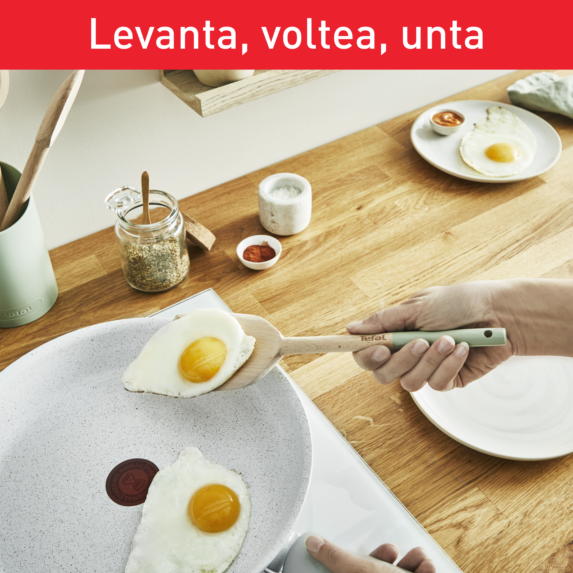 Natura, Set de Utensilios de cocina de madera, Mango pintado, Soporte, Sostenible, Resistente a arañazos