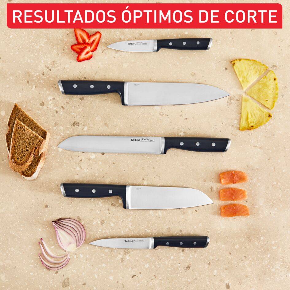 EverSharp Pro, Set de 5 Cuchillos Autoafilables + Bloque, Afilador integrado, Afilado duradero