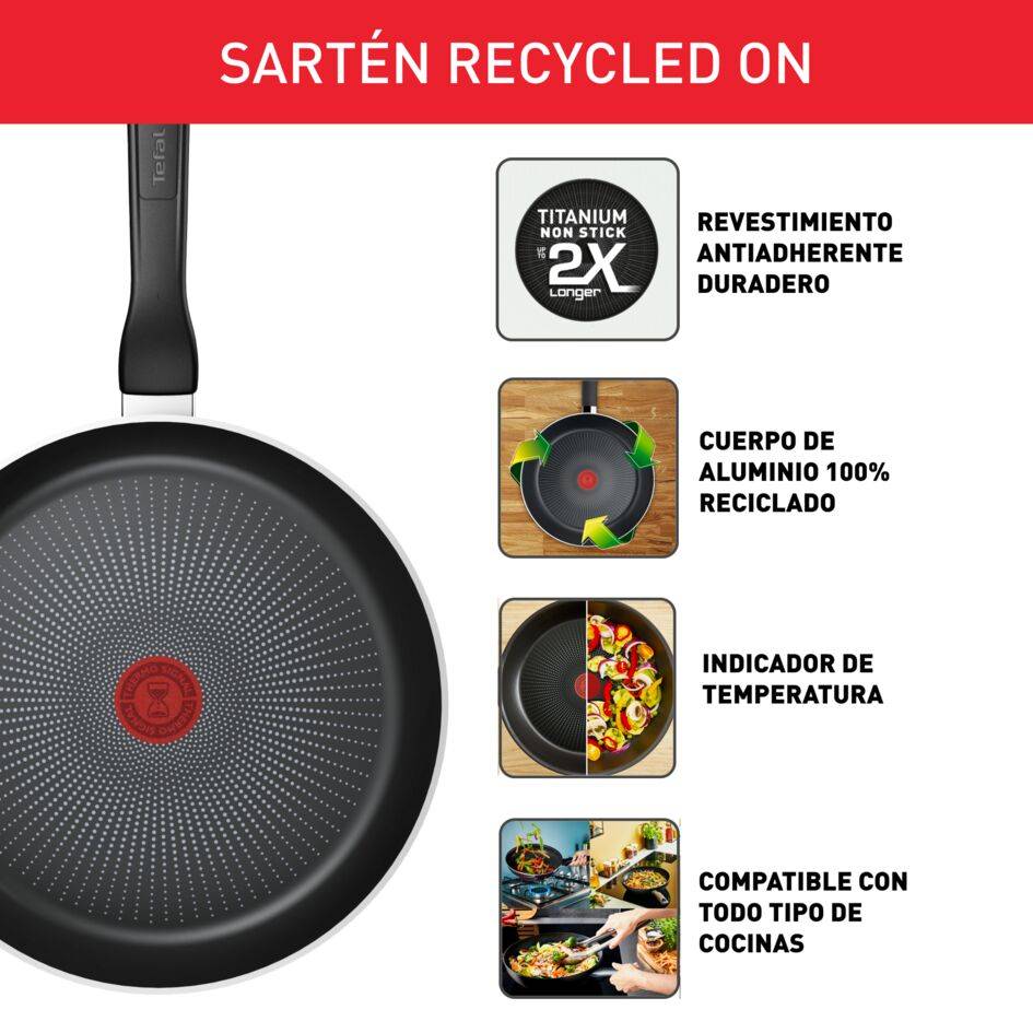 Recycled On, Sartén, 28 cm, Negra