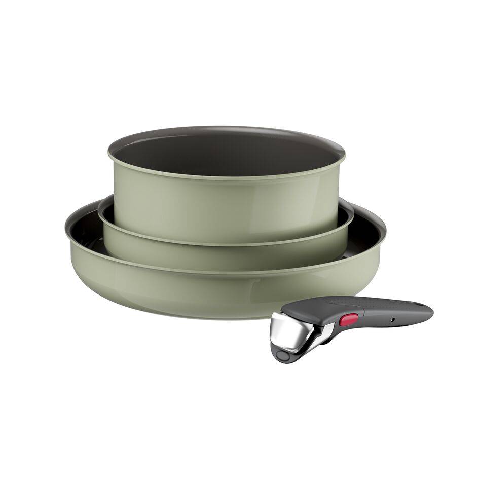 Ingenio Vivaceram, Set de 4 piezas, Sartén 22/28 cm, Cazo 20 cm, Mango extraíble, Apilable, Inducción