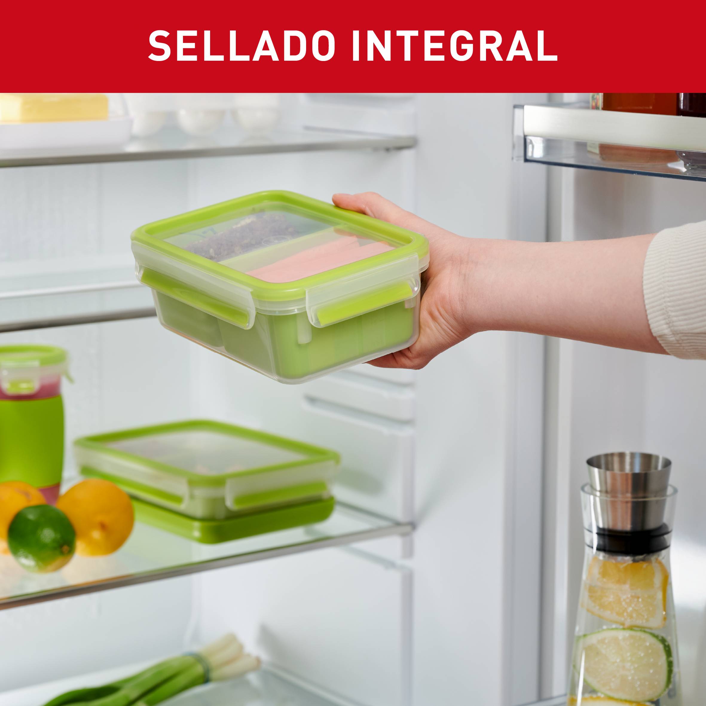 Masterseal To Go, Hermético de plástico, 1 L, 2 compartimentos, Rectangular, Verde