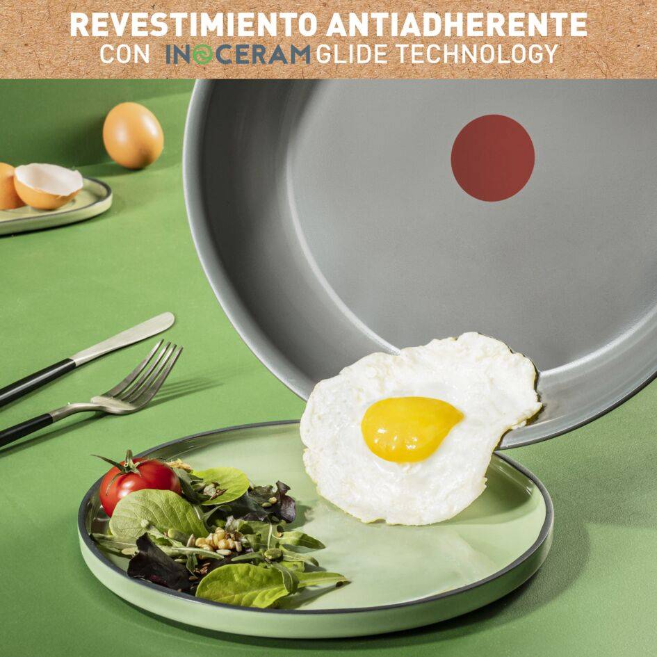 Ingenio Renew On, Set de Sartenes 24/28 cm + Mango Extraíble, Cerámica Antiadherente, Inducción, Gris