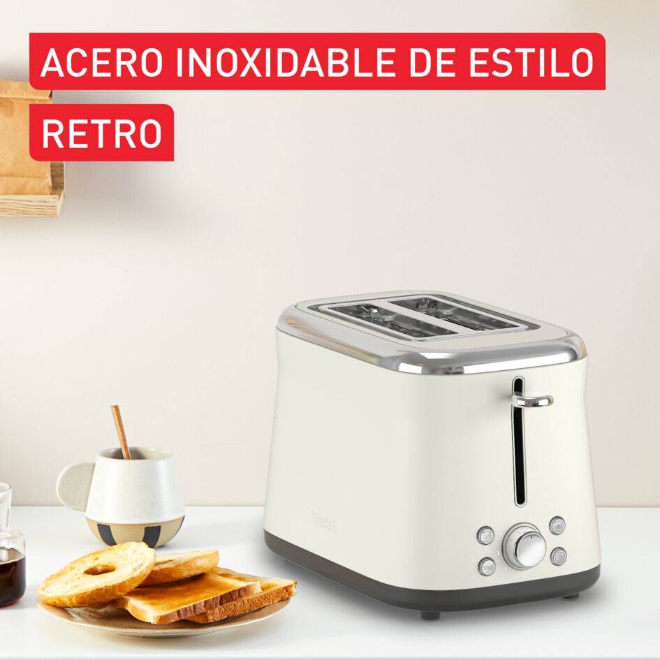 Collection, Tostadora de 2 ranuras, Acero Inoxidable, Diseño Retro, 8 niveles de tostado, Blanco