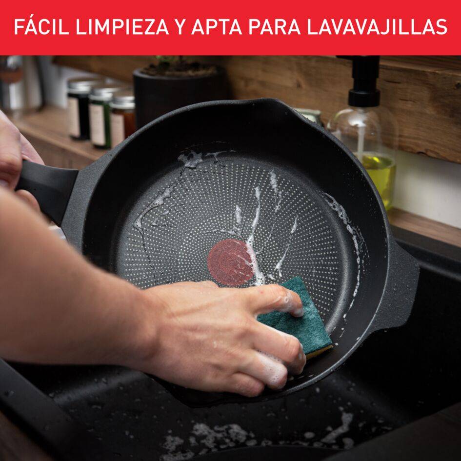 Robusto, Sartén Wok 28 cm, Aluminio fundido, Retención de calor, Revestimiento antiadherente, Negro