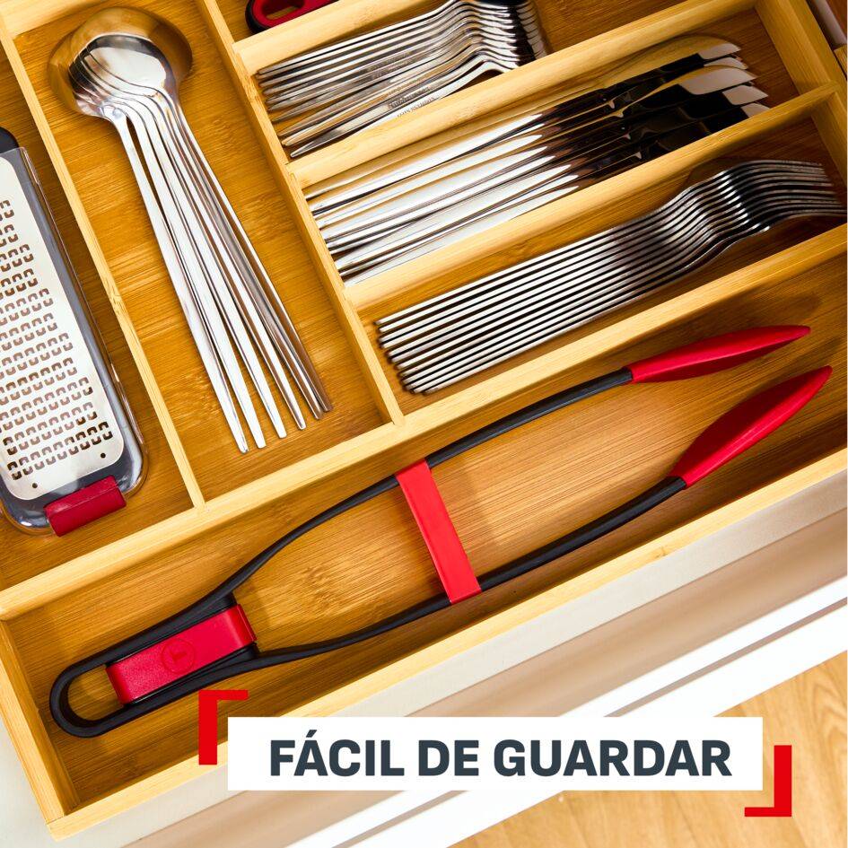 Ingenio+ Pinza larga de cocina, Puntas de silicona, Resistente al calor hasta 230 °C, Negro