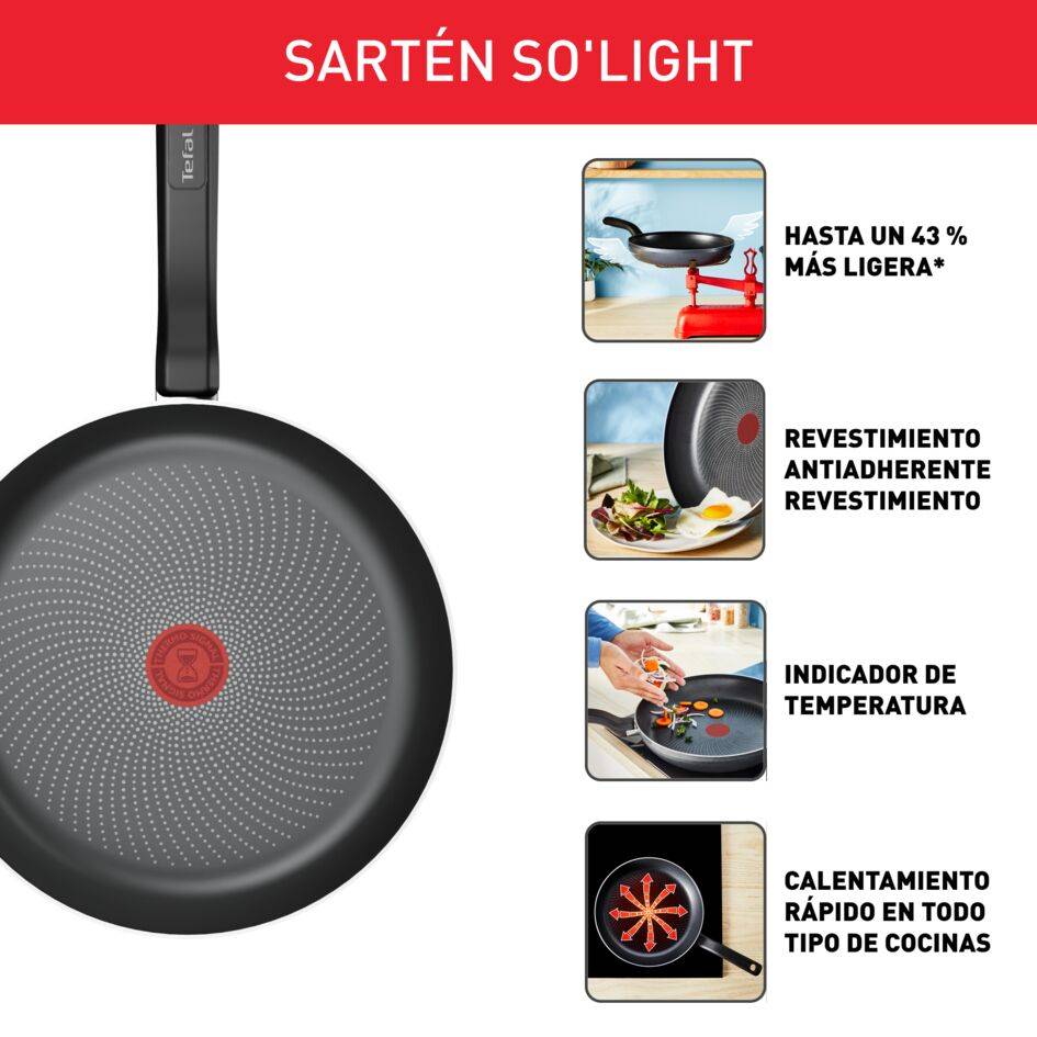 So'Light, Sartén 24 cm, Ligera, Revestimiento antiadherente, Inducción