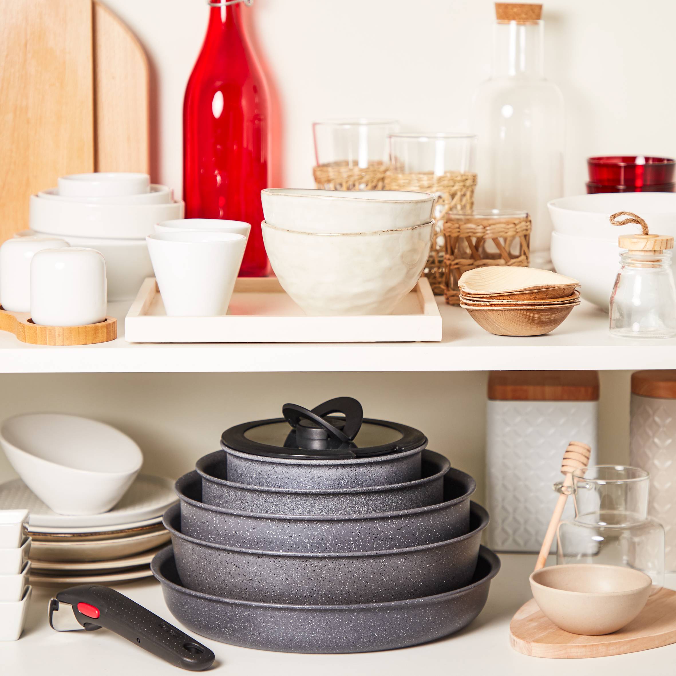 Ingenio Natural Force, Set cazos 4 piezas, 16/18/20 cm, Mango extraíble, Minerales, Aluminio, Inducción