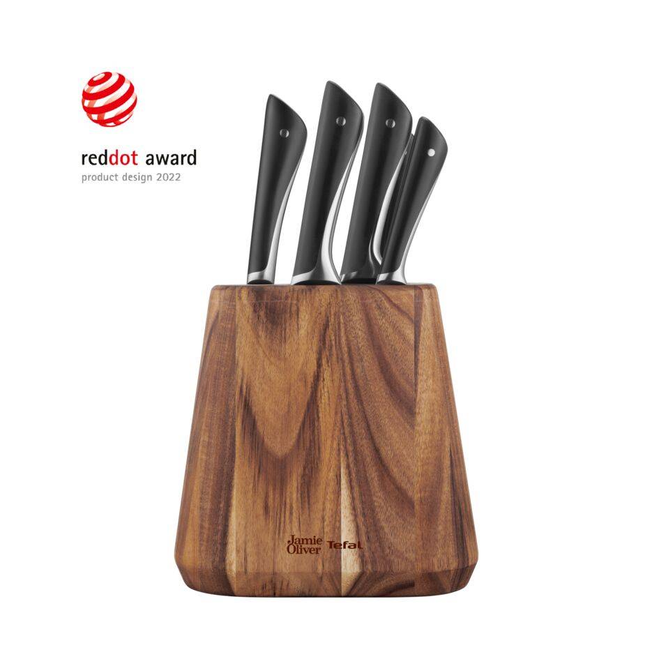 Jamie Oliver, Set 6&nbsp;cuchillos + Soporte de madera, Acero Inoxidable 18/10, Peso equilibrado