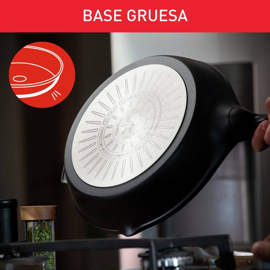 Robusto, Sartén grill 26 cm, Aluminio fundido, Retención de calor, Revestimiento antiadherente, Negro