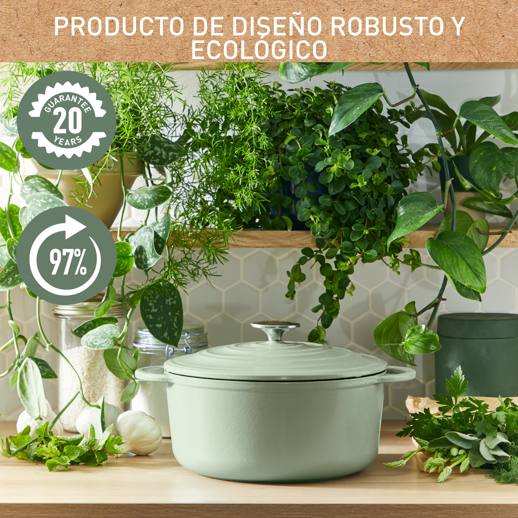 LOV, Cacerola baja de 28 cm, 3,8 L, Verde