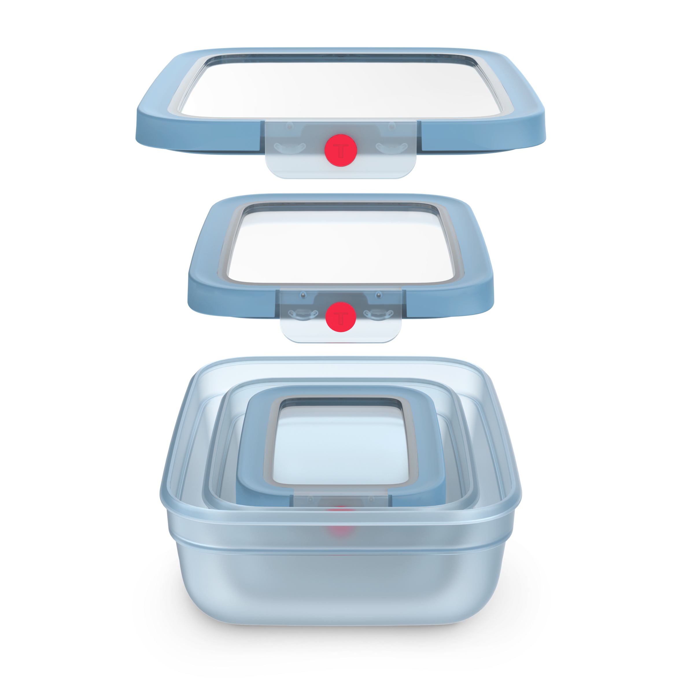 TEFAL oneClick, Set de 3 piezas apilables, Herméticos, Sistema One-Click, Azul, 3x 0.50L / 17.6 FL.OZ., 1.20L / 42.2 FL.OZ., 2.30L./ 81.0 FL.OZ.