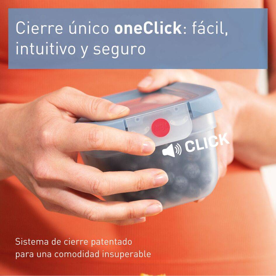 TEFAL oneClick, Set de 3 piezas apilables, Herméticos, Sistema One-Click, Azul, 3x 0,50 L/17,6 FLOZ