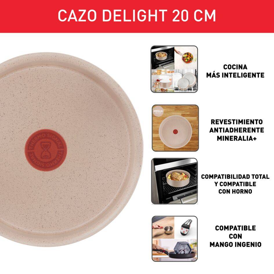 Ingenio Delight, Cazo 20 cm, Apilable, Revestimiento Antiadherente, Cuerpo de Aluminio 100 % Reciclado, Inducción