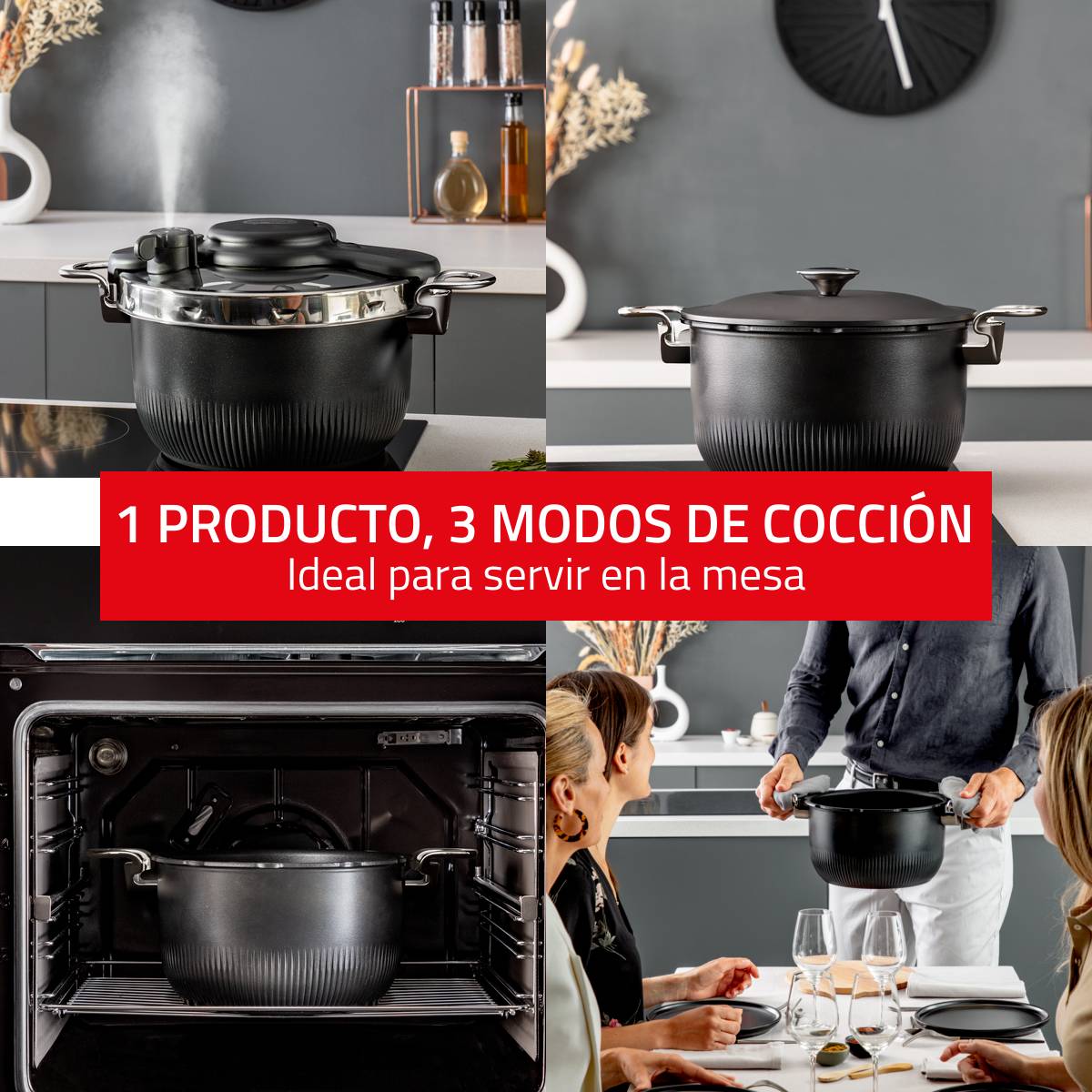 Clipso Tempo 3 en 1, Olla a presión, 6 L, Apta para horno