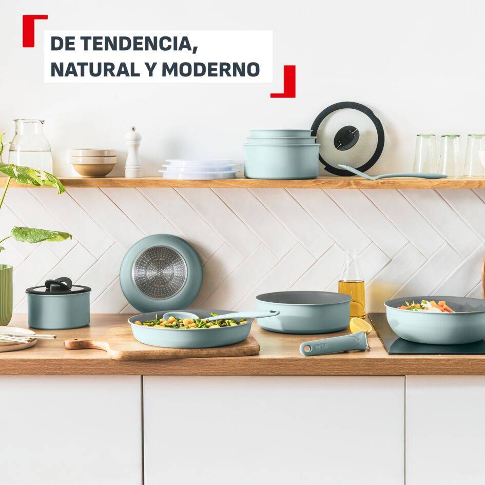 Ingenio Halo, Set De Cocina De 9 Piezas, 2 Sartenes, 2 Cazos, 4 tapas, Mango extraíble, Apilable, Eucalipto