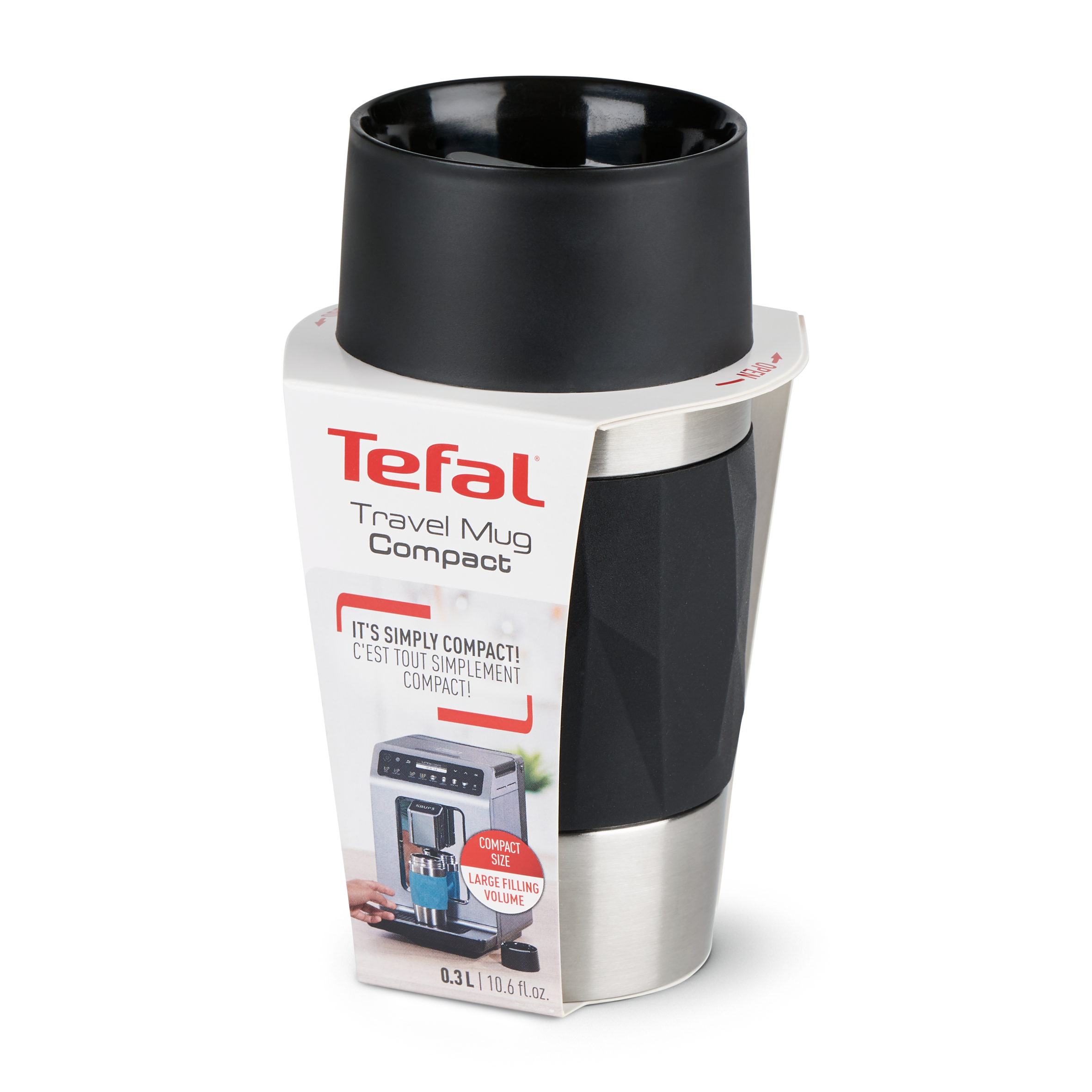 Compact Travel Mug, Taza de viaje térmica de 0,3 L, Negra
