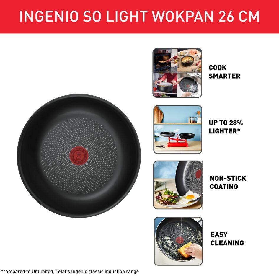 Ingenio So'Light, Wok de 26&nbsp;cm, Ligero, Inducción, Revestimiento Antiadherente