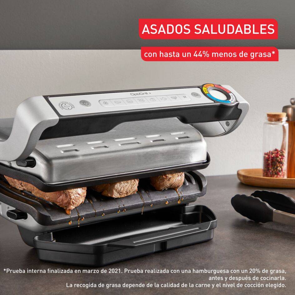 OptiGrill Upgrade+, Parrilla inteligente, 6 programas automáticos, Inox, Superficie de cocción de 30x20 cm