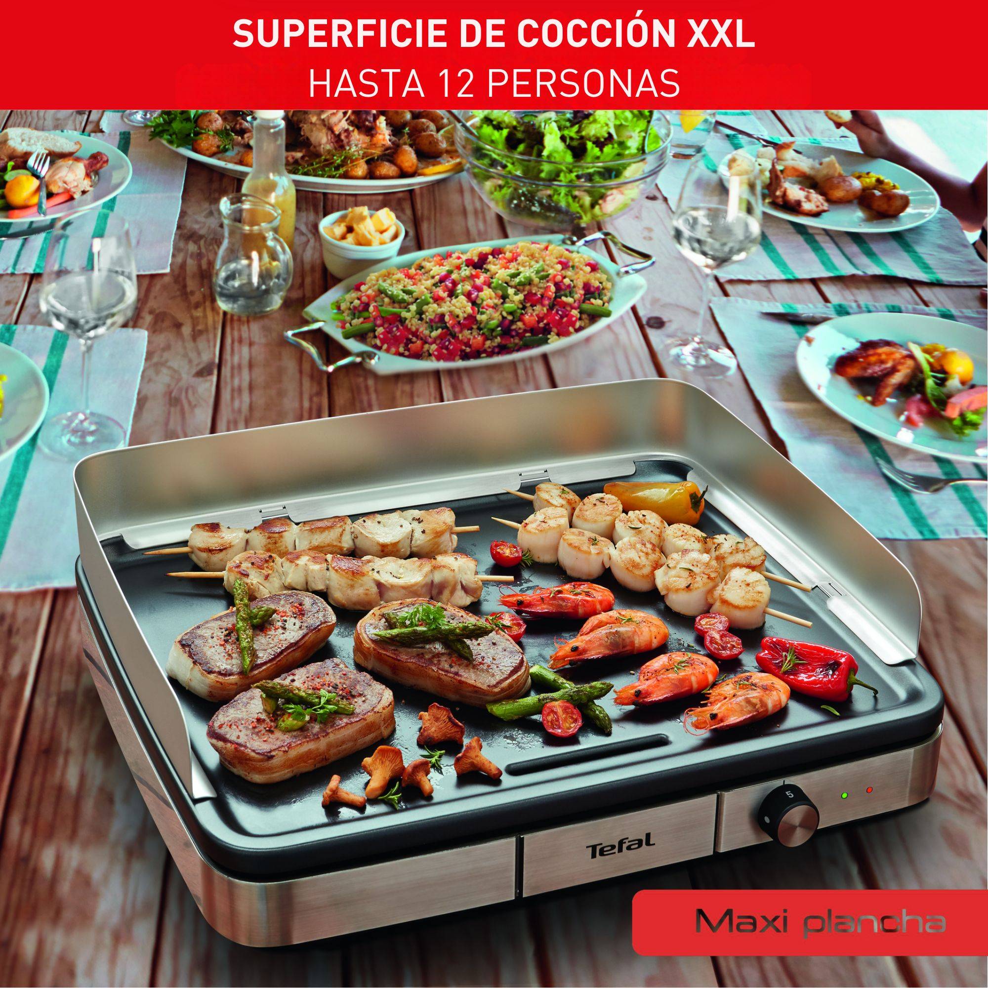 Maxi, Plancha para cocinar, 10-12 personas, 2300 W, Revestimiento Antiadherente, Inox