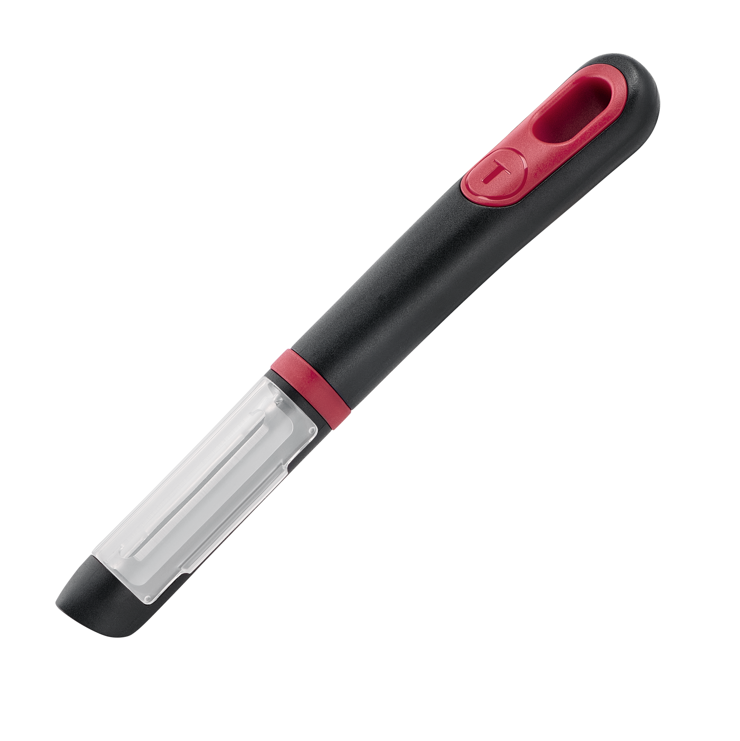 Ingenio+ Pelador, Doble cuchilla, Acero inoxidable, Funda protectora de almacenamiento, Negro y rojo
