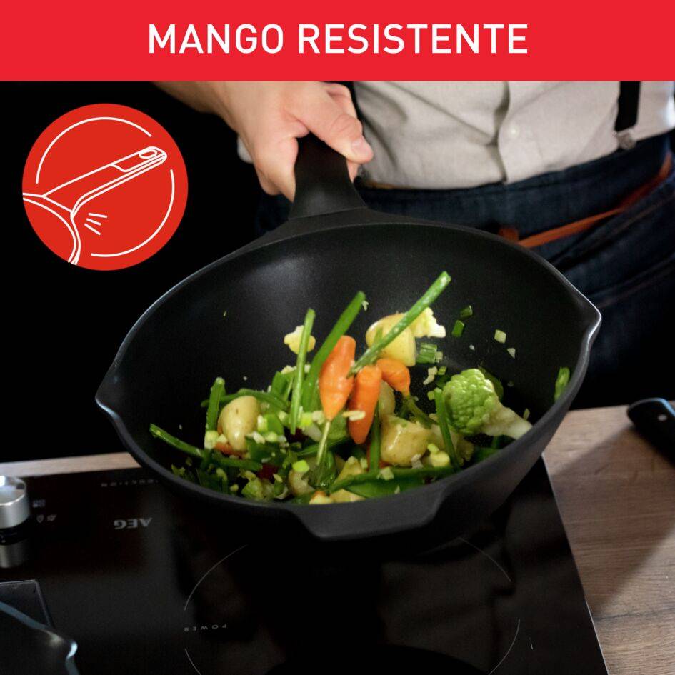 Robusto, Sartén 20 cm, Aluminio fundido, Retención de calor, Revestimiento antiadherente, Negro