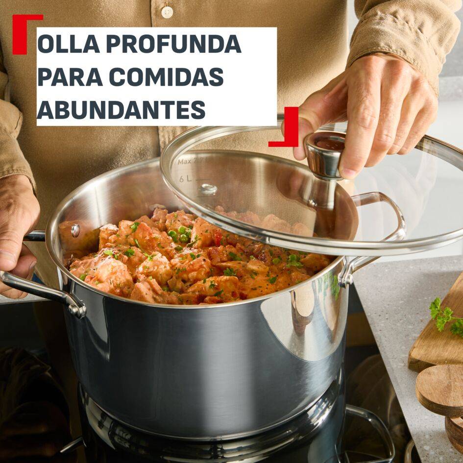 Emotion+ XL Olla alta 28 cm + Tapa, Acero inoxidable premium, Garantía de 5 años, Resistente a utensilios metálicos, Inducción