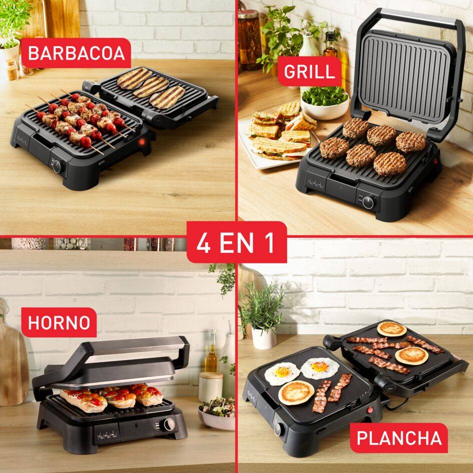 SuperGrill 4in1, Grill de contacto, Barbacoa, Posición de Horno, Plancha, Termostato regulable, 2000 W
