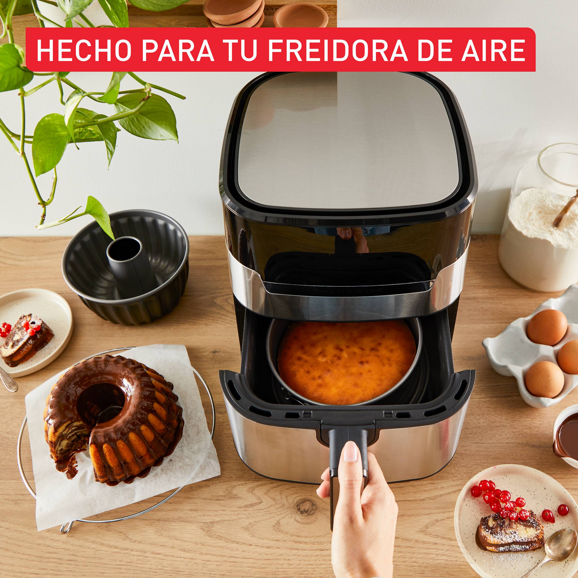 Set de 2 Moldes para Hornear, Molde Bundt de 16 cm + Molde Desmontable de 18 cm, Para Freidora de Aire, Fácil Desmoldado, Óptima difusión del calor