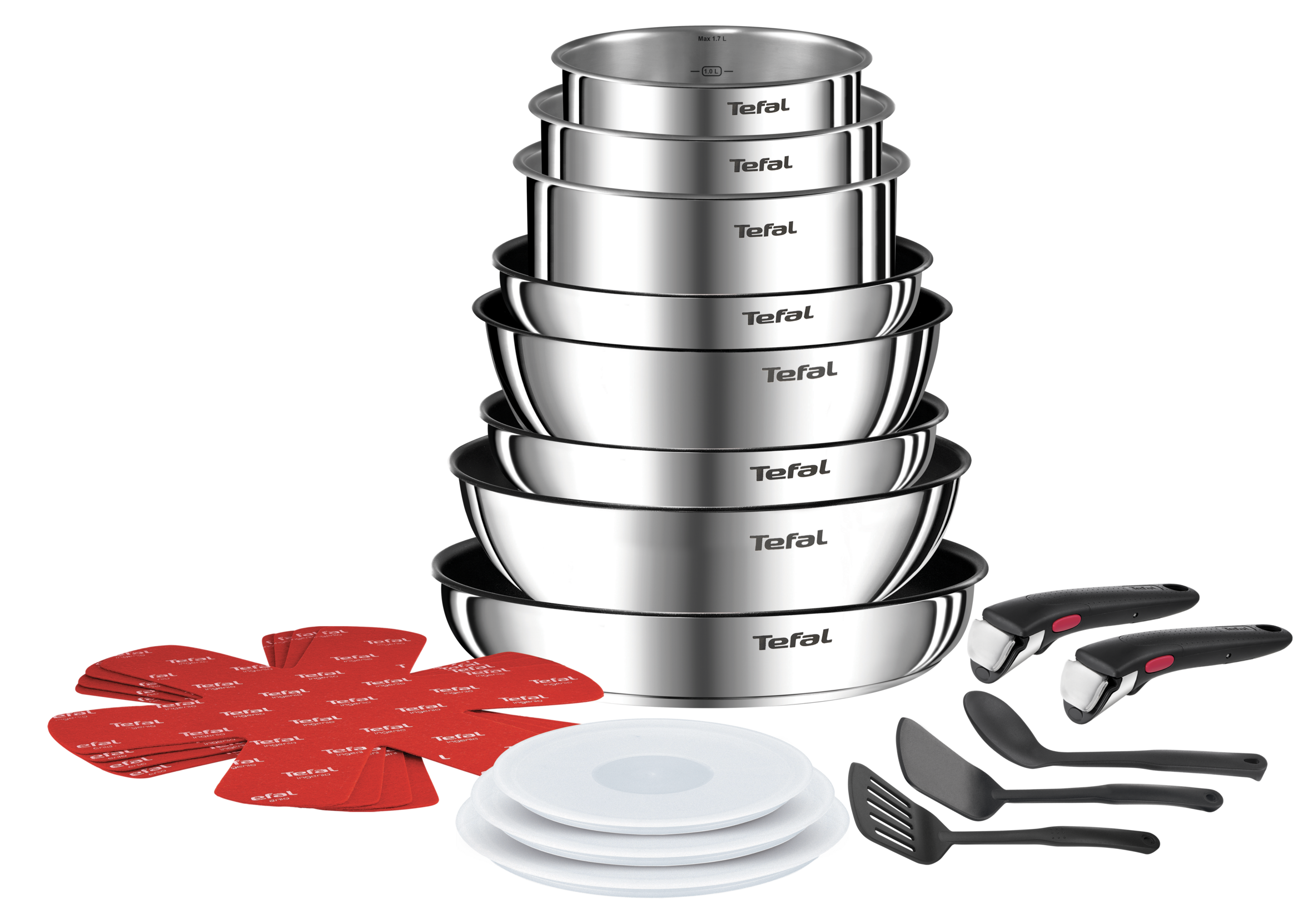 Ingenio Emotion On, Set de 20 piezas, Incluye Mangos Extraíbles, Acero Inoxidable 18/10, Revestimiento antiadherente, Apilable, Inducción