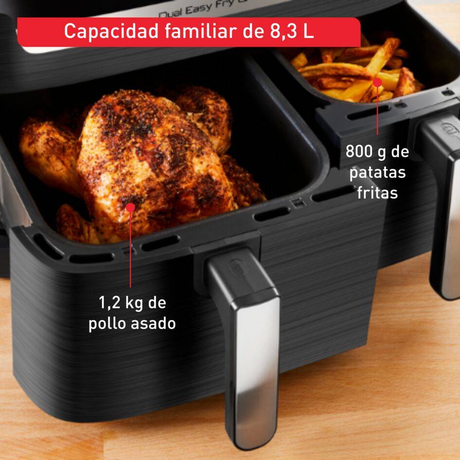 Dual Easy Fry & Grill, Freidora de aire, Doble Cesta, 8,3 L, 8 Programas Automáticos, Inox