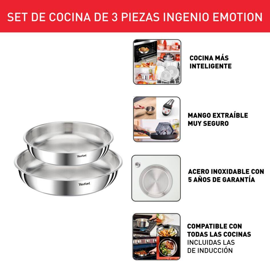 Ingenio Emotion, Set de 2 piezas, Sartenes 24/28 cm, Mango Extraíble, Acero inoxidable, Sin Revestimiento, Apilable, Inducción