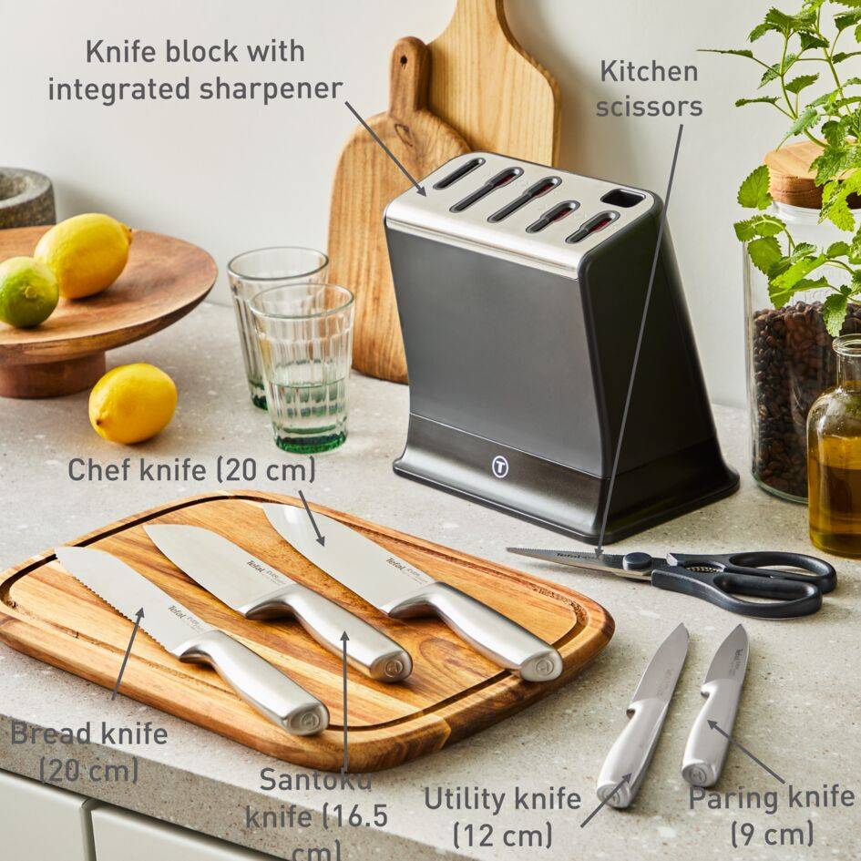 EverSharp Pro, Set de 5 cuchillos, Bloque Afilador, Afilado duradero, Acero Inoxidable