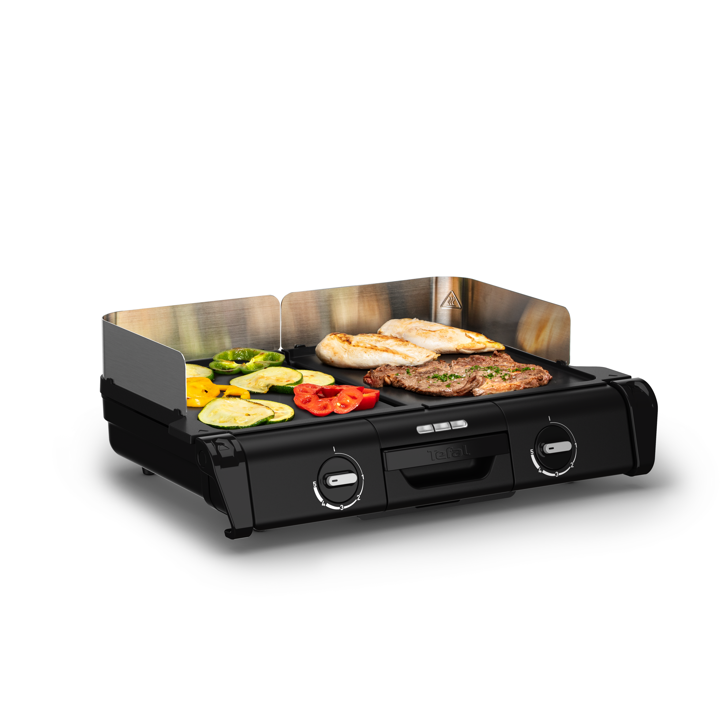 Family Grill Plancha, Grill de interior y exterior, 2 superficies de cocción con termostatos individuales, asados saludables